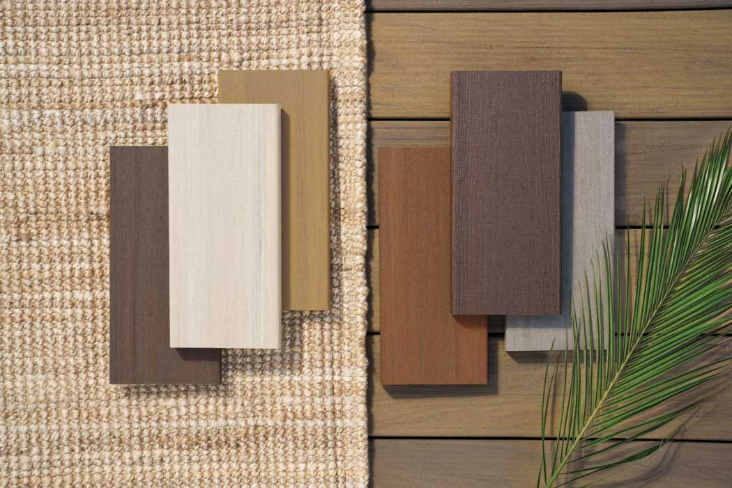 Trex composite decking samples in a range of colors